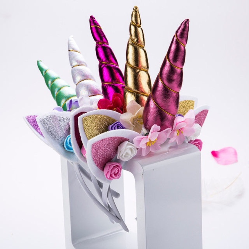 🦄SOFT GREEN Unicorn Horn Flower Headband Caticorn - Picture 3 of 5